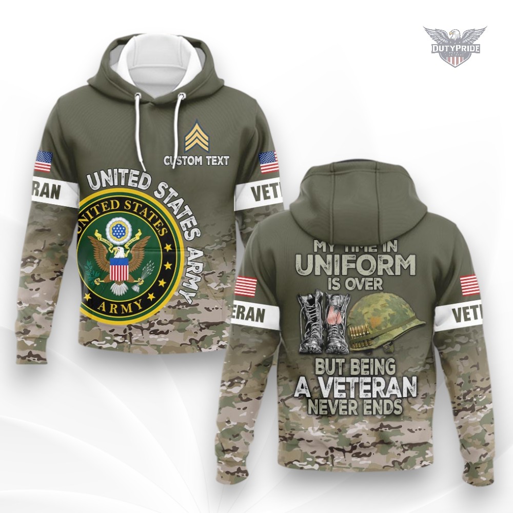 army veteran my time in uniform is over hoodie