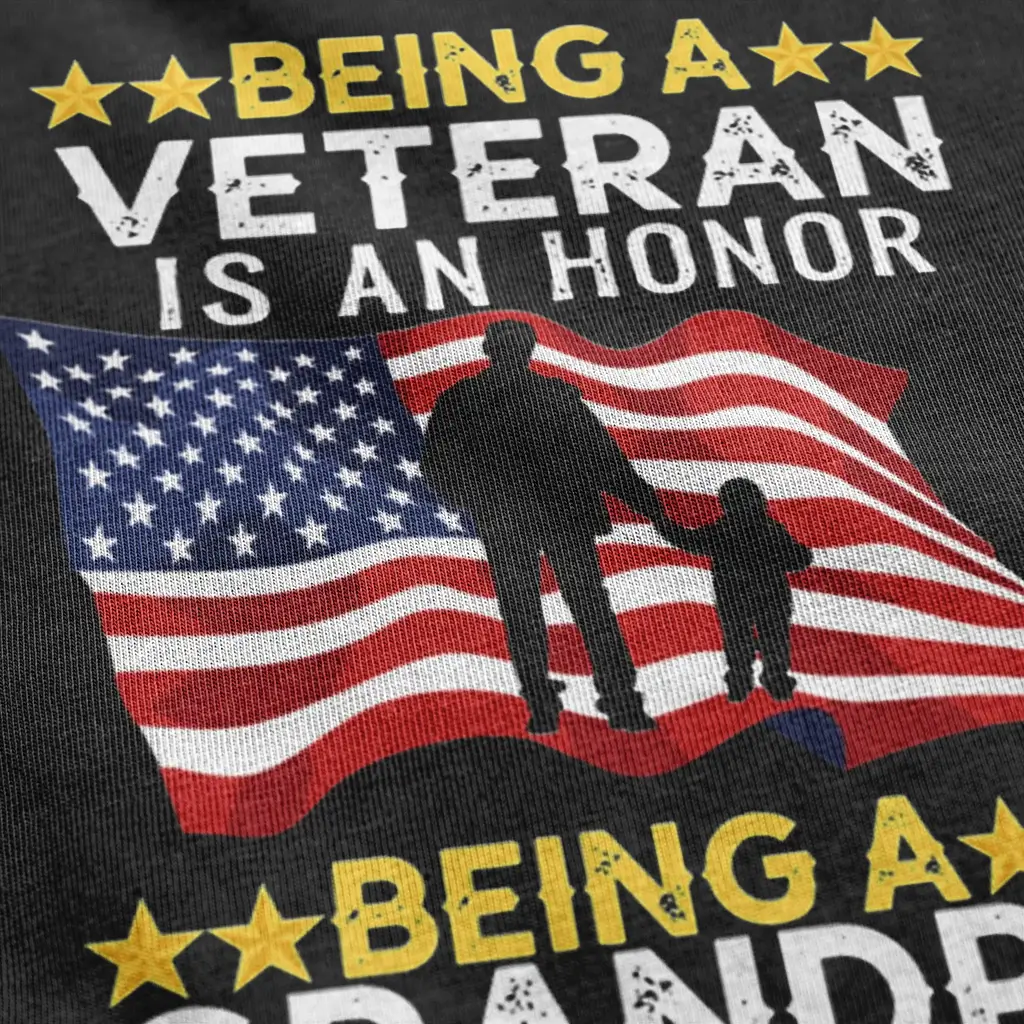 Veteran Grandpa shirt with American flag design and text saying being a veteran is an honor being a grandpa is priceless