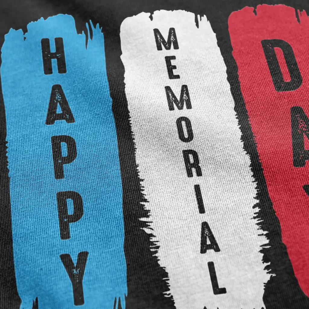 Memorial Day shirt with red white and blue brush stroke design and text reading Happy Memorial Day Remember and Honor